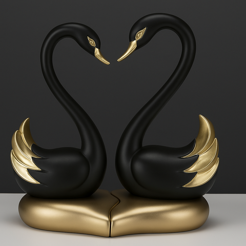 Black & Gold Swan Couple Showpiece