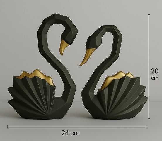 Black & Gold Swan Couple Sculpture Set