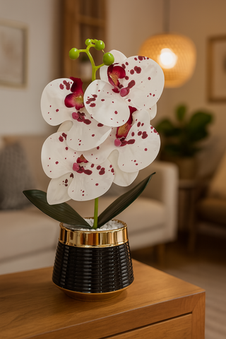Premium Artificial Spotted White Orchid Plant