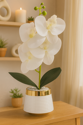 Elegant Artificial White Orchid Flower Plant