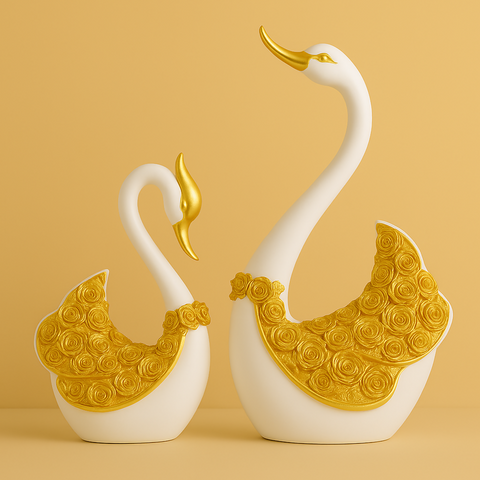 Luxurious Golden Swan Couple Showpiece