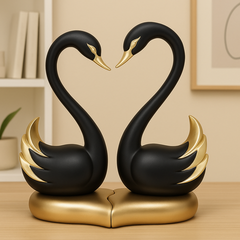Black & Gold Swan Couple Showpiece