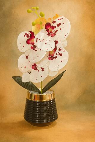 Premium Artificial Spotted White Orchid Plant