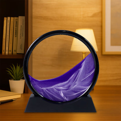 Moving Sand Art Picture Decor, 3D Deep Sea Sands cape Liquid Motion, Round Glass Frame Display Flowing Sand