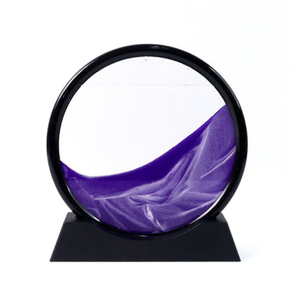 Moving Sand Art Picture Decor, 3D Deep Sea Sands cape Liquid Motion, Round Glass Frame Display Flowing Sand