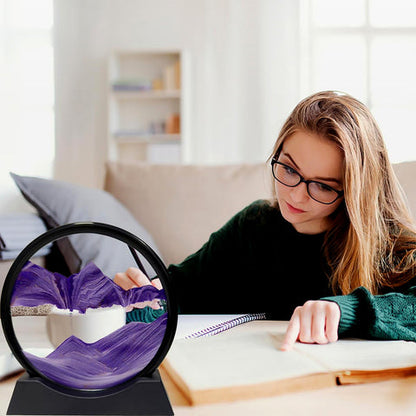 Moving Sand Art Picture Decor, 3D Deep Sea Sands cape Liquid Motion, Round Glass Frame Display Flowing Sand