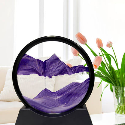 Moving Sand Art Picture Decor, 3D Deep Sea Sands cape Liquid Motion, Round Glass Frame Display Flowing Sand
