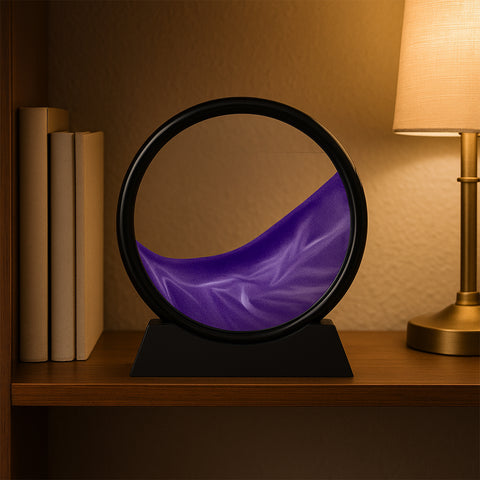 Moving Sand Art Picture Decor, 3D Deep Sea Sands cape Liquid Motion, Round Glass Frame Display Flowing Sand